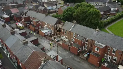 BBC An aerial shot of the property which was destroyed by the explosion in Coronation Terrace, Willington