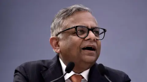 Getty Images N. Chandrasekaran, Chairman of Tata Sons, speaks during an event in Mumbai, India, on February 10, 2025.