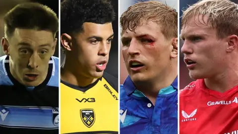 Cardiff's Josh Adams, Dragons' Rio Dyer, Ospreys' Jac Morgan and Blair Murray of Scarlets