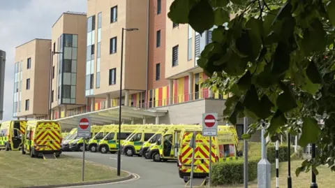 BBC Ambulances outside Royal Stoke Hospital