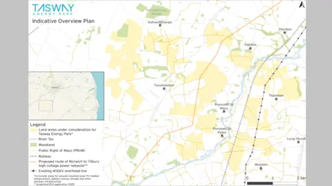 Aukera We can see map of part of south Norfolk, including Talconeston and Long Stratton. Some parts are highlighted yellow, to show where intended developments would be