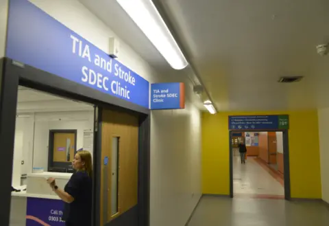 Nottingham University Hospitals (NUH) NHS Trust A hospital corridor with an area assigned for a stroke clinic