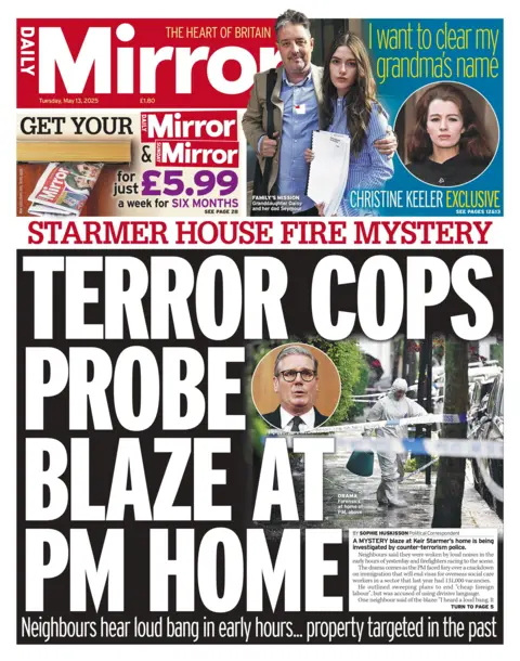  "Terror cops probe blaze at PM home."