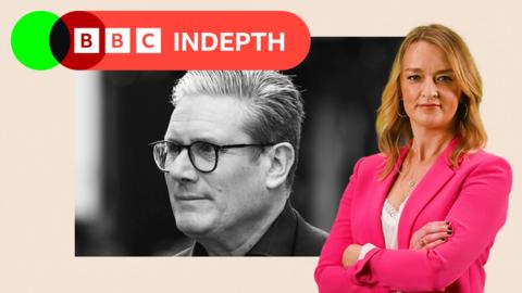 Montage showing the BBC InDepth logo, Keir Starmer and Laura Kuenssberg
