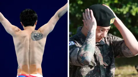 Getty Images Jungkook of BTS attends a discharge ceremony held at Yeoncheon Public Stadium in Yeoncheon-gun on June 11, 2025 in Chuncheon, South Korea. 

Woo Ha-ram of South Korea competes in the diving 3m Springboard Men Final during the Paris 2024 Olympic Games
