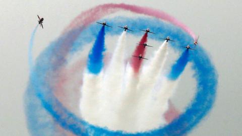 The RAF Red Arrows during a display