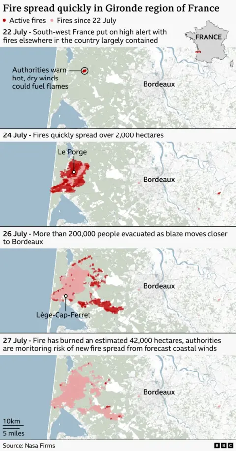 How the fire spread in the Gironde region in graphics and maps
