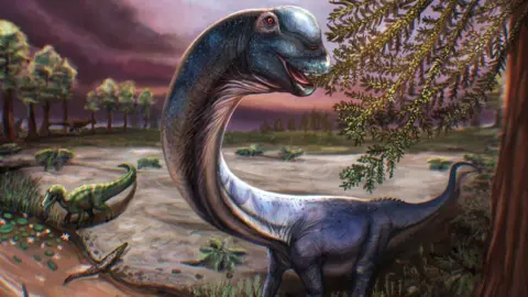 Nagatitan dinosaur fossil bones and excavation site in Thailand