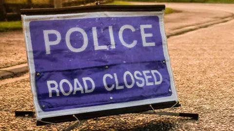 Police road closed traffic sign