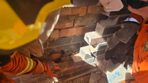 Leicestershire Fire and Rescue Service Fox cubs trapped inside a wall