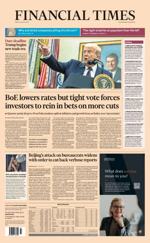  “BoE lowers rates but tight vote forces investors to rein in bets on more cuts”