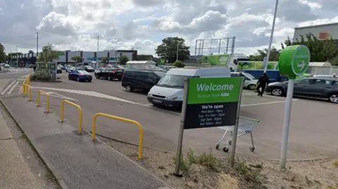 A google street view of the Asda car park in Dock Road, with the store at the back of the car park