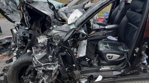 Cambridgeshire Police The damaged Mercedes