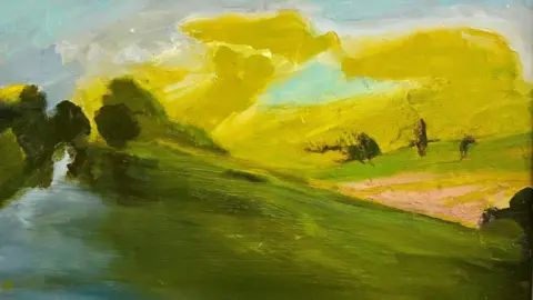 Sarah Milne A piece of work that depicts a river through a countryside valley.