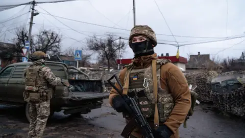 A Ukrainian servicemen at an undisclosed location in the Donetsk region, eastern Ukraine, earlier this month