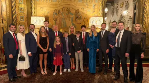 kaitrumpgolfs Donald Trump and his extended family following his victory in the 2024 presidential election. L-R: Tiffany Trump and her husband Michael Boulos; Donald Trump Jr and his daughter Kai Trump; Barron Trump; Donald Trump; Chloe Trump, Tristan Trump, Spencer Trump and Donald Trump III and their mother Vanessa Trump; Ivanka Trump; Jared Kushner; Eric Trump; Techno Mechanicus Musk and his father Elon Musk; Lara Trump.