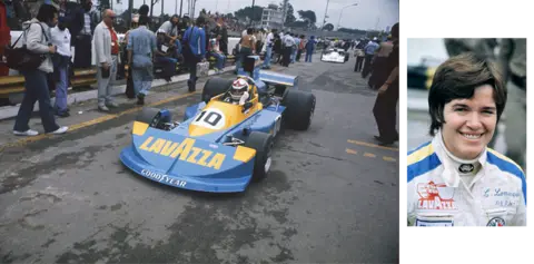 Lella Lombardi in the March 761 Ford car at the 1976 Brazilian Grand Prix, Interlagos, Sao Paulo, Brazil