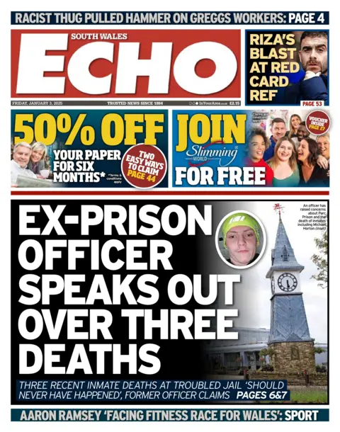 South Wales Echo The front page of the South Wales Echo