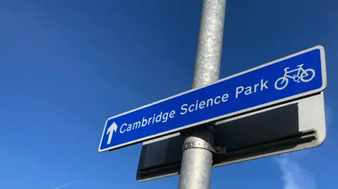 Brian Farmer/BBC A general view of a Cambridge Science Park sign