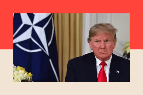 AFP via Getty Images Donald Trump speaks during his meeting with Nato Secretary General Jens Stoltenberg at Winfield House, London, on 3 December 2019.