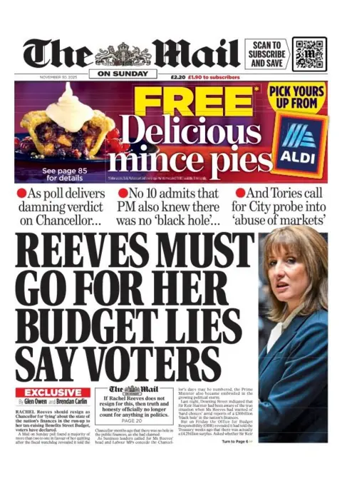 The headline on the front page of the letter on Sunday read: "Reeves had to go budget he lied".
