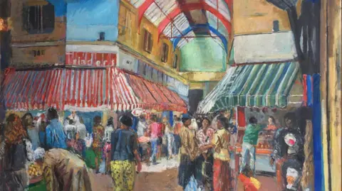 Anthony Eyton, Brixton Market, 1994 A painting by Anthony Eyton of Brixton Market from 1994