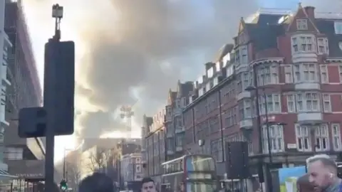 Plumes of smoke rise above central London following a fire