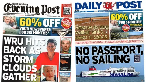 Front page of the South Wales Evening Post and the Daily Post