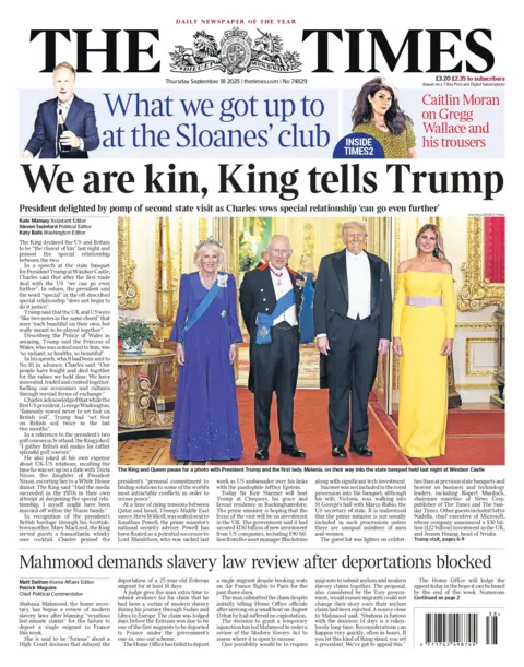 "We are kin, King tells Trump" reads the headline on the front page of The Times.