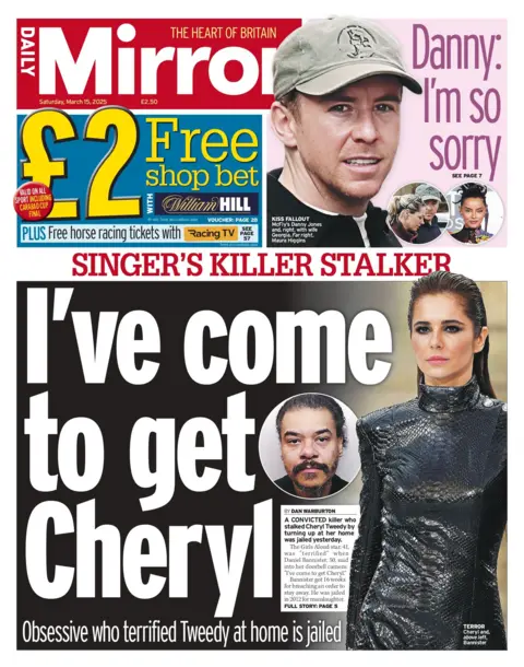 I came to Cheryl and read the front section of the Daily Mirror