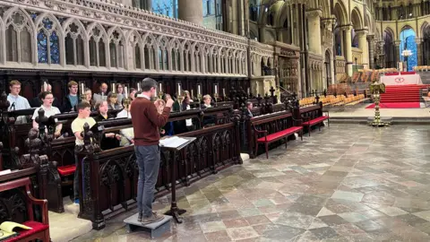Canterbury Cathedral Choir rehearsing in the quire for the Archbishop's installation