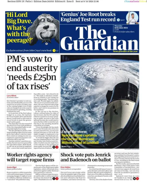 The Guardian front page on 10/10