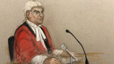 Julia Quenzler Court sketch of Mr Justice Goss