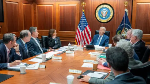 White House Biden, Harris and others in the situation room discussing the Israeli hostages in Gaza