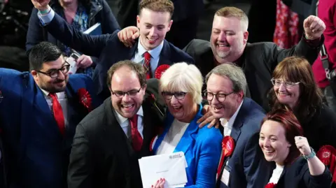 PA Media Patricia Ferguson celebrates winning Glasgow West for Labour at the general election