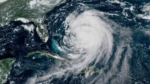 Satellite view of Hurricane Erin in the Atlantic Ocean, dated 18 August