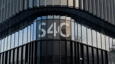 The S4C logo on the outside of its headquarters in Cardiff