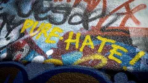 Graffiti with the words 'pure hate' - stock image