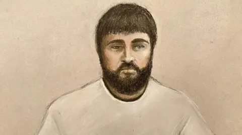 PA Media An artist's sketch of Kyle Clifford during the court hearing. He is wearing a light coloured jumper and has brown hair and a beard.