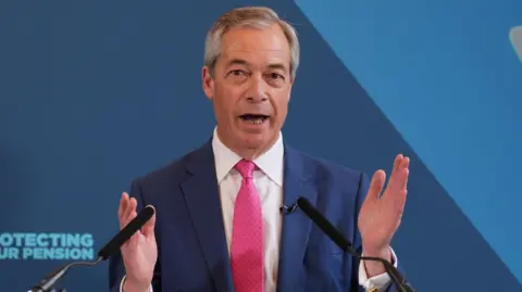 Reform UK leader Nigel Farage speaks during a press conference at the Wellington Hotel in central London.