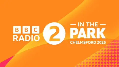 A CGI image of the BBC Radio 2 in the Park festival logo and the name of Chelmsford city on it.