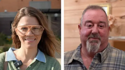A split screen with Amanda Gleaton on the left and Shane Wattenbarger on the right.