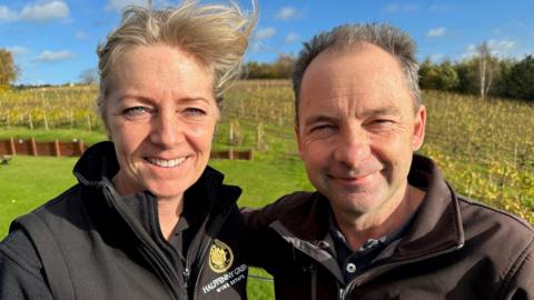Owners Lisa and Clive Vickers at Halfpenny Green vineyard