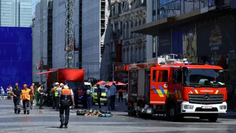 Fire trucks outside a building in Brussels