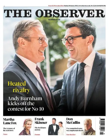 BBC "Heated rivalry" reads the headline on the front page of the Observer. 