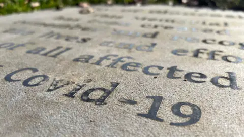 A close-up view of the Covid memorial