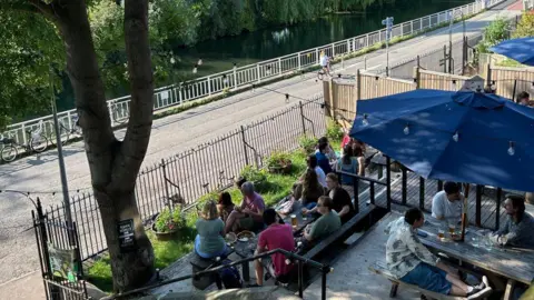 Engineers' House Customers sat outside at the Engineers' House, on the Riverside in Cambridge