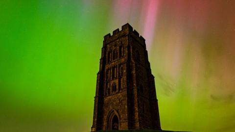 Northern Lights over Glastonbury Tor in Somerset