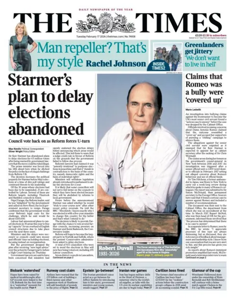 "Starmer's plan to delay elections abandoned."