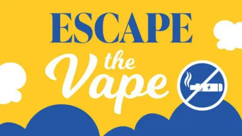 Luton Point A sign which reads: "Escape the Vape" with lettering in blue and white on a yellow background. 